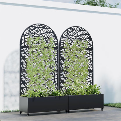 Casaphoria 72"x35" Metal Raised Garden Bed with Trellis(2 Pack), Outdoor Planter Box with Wheels & Drainage Holes for Climbing Plants, Flowers, Elevated Garden Kit with Privacy Screen, Black-Net