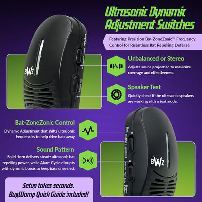 BWZ600 Direct Ultrasonic Bat Repeller - Featuring Bat-ZoneZonic™ Frequency Control for Precise Repelling of Bats (Midnight Black)