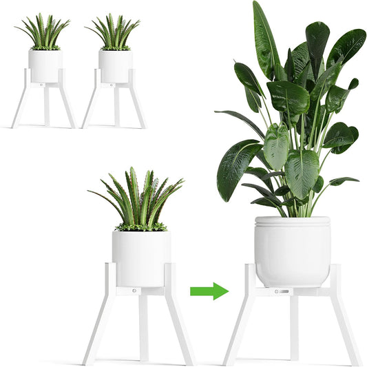 Adjustable Plant Stands Set of 2, Metal Modern Small Plant Holder, Heavy Duty Stable Flower Holder Stand Rack for 10-16 Inch Indoor Outdoor Corner Living Room Balcony Office White PS-007WH-2