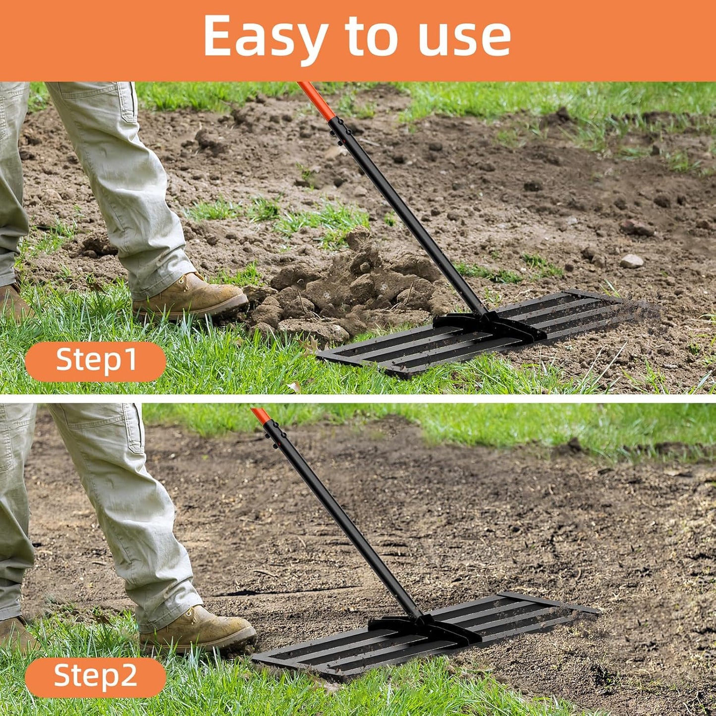 Lawn Leveling Rake 30"x10", Heavy-Duty Stainless Steel Yard Leveling Rake, Professional Soil Leveling Tool for Pastures, Golf Lawns, Gardens, Yards (Black)