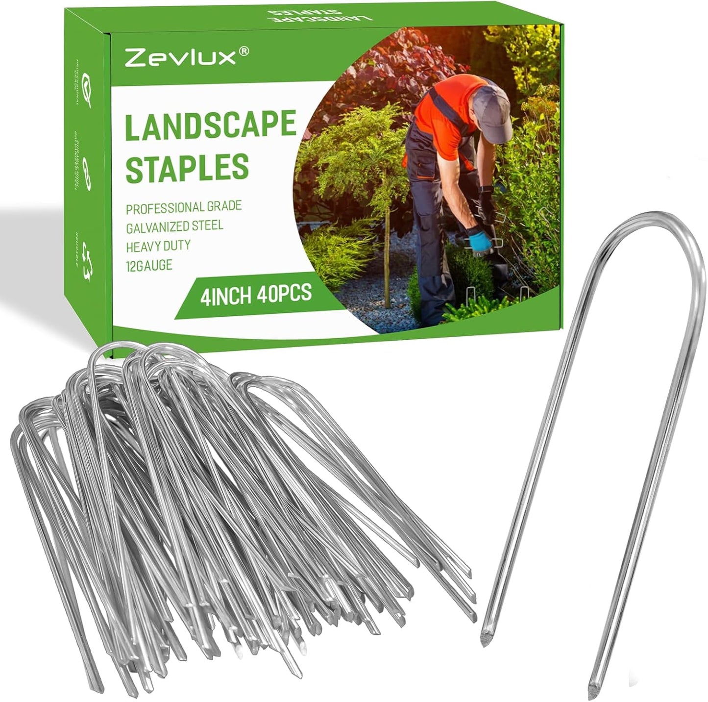 4 Inch 40 Pack 11 Gauge U - Shape Garden Stakes Set: Drip, Line & Irrigation Tubing Stakes, Galvanized Landscape Staples for Tube, Lawns, Weed Barriers, Landscape Fabrics, Irrigation Hose, Floor Mats