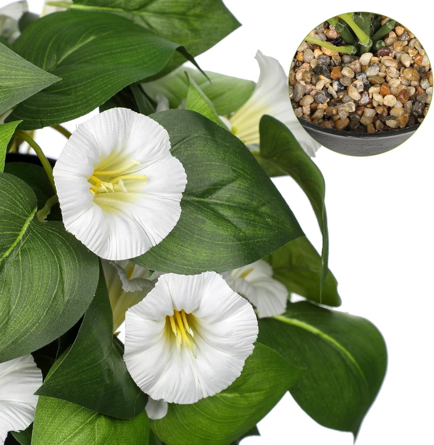 Briful Artificial Hanging Flowers in Pot 25.6" Faux Silk Morning Glory Flower Vine with Cascading Greenery Fake Hanging Plants for Home Office Bathroom Table Shelf Decor(White)