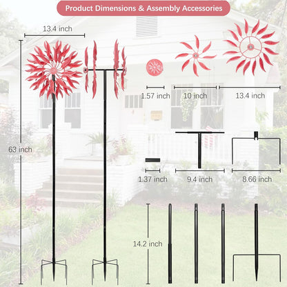 SenflameLarge Outdoor Metal Wind Spinner,Two-Way Wind Sculptures,360 Degrees Kinetic Wind Spinners Yard Art Decor for Patio, Lawn & Garden 63 * 13.4 Inches