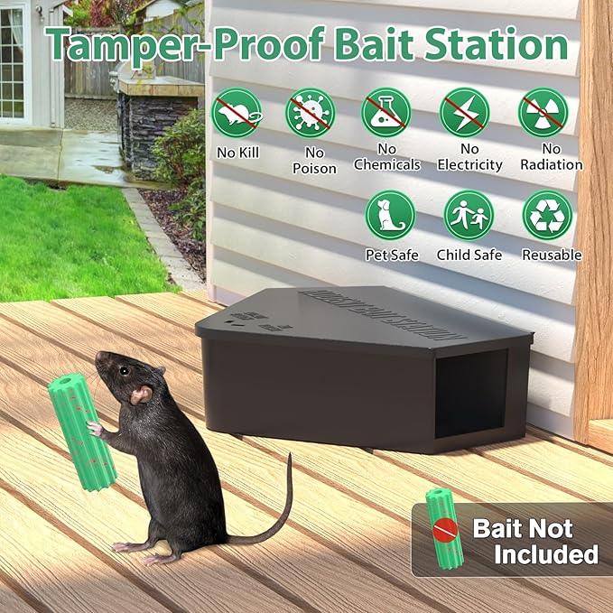 Rat Station Box with Keys, 6 Pack Rodent Station Keeps Rats Away, Keeps Children and Pets Safe, Key Unlocking, Reusable & Long-Lasting, Indoor & Outdoor