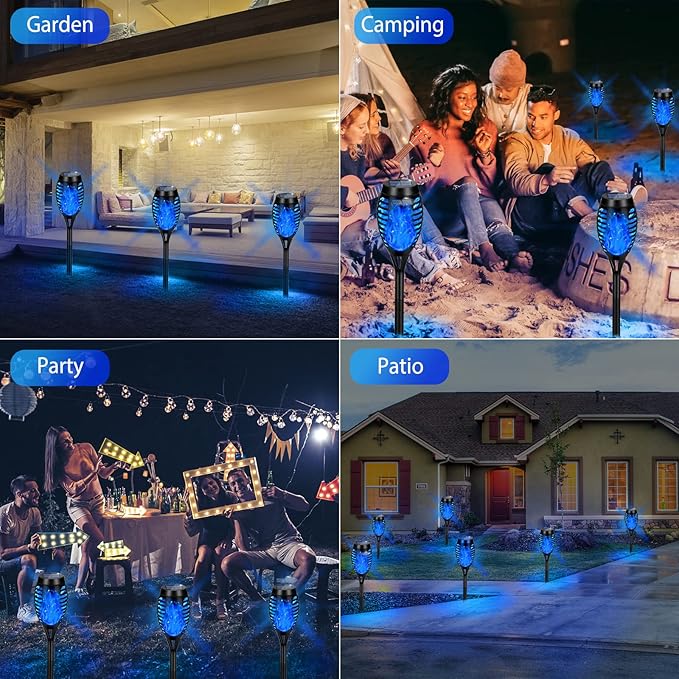 Solar Lights Outdoor, Upgraded 6 Pack Blue Solar Torch Light with Flickering Flame Waterproof for Garden Decor, Flame Torches for Outside Landscape Porch Yard Pathway Decorations