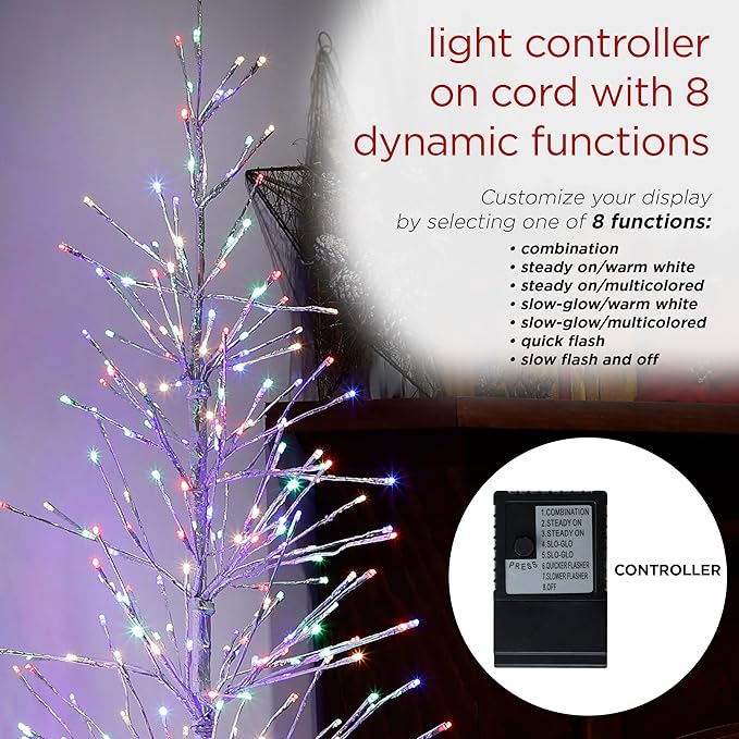 Alpine Corporation 65" H Indoor/Outdoor Pre-Lit Silver Foil Christmas Tree with Yard Stake and 360 LED Lights, Christmas Decoration