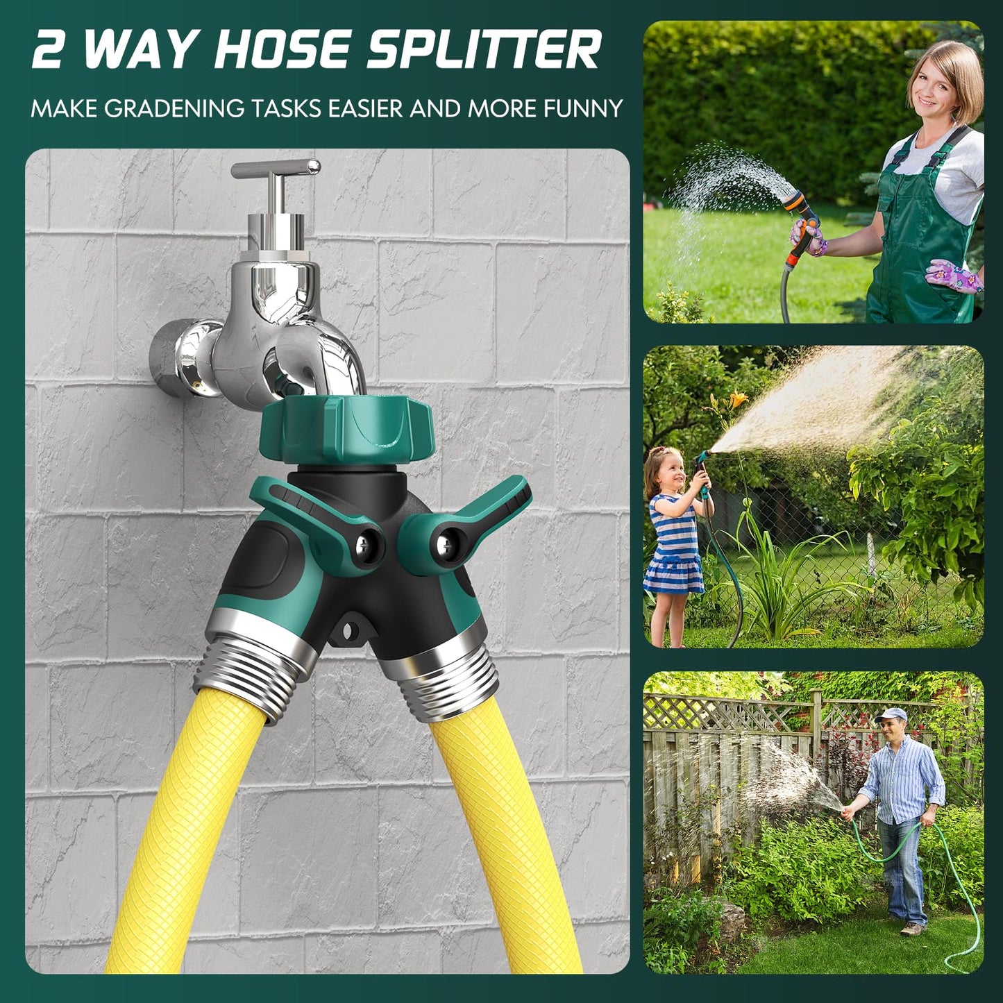 2 Way Garden Hose Splitter with Shut Off Valve,Water Spigot Splitter for 3/4" Hose Connector,Heavy
