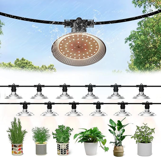 12-Light Outdoor LED Grow Lights – Waterproof Full Spectrum Greenhouse Lights for Plants, 41FT Adjustable String Lights with 576 LEDs, E26 Base Bulbs, IP44 Waterproof for Garden, Farm, Yard