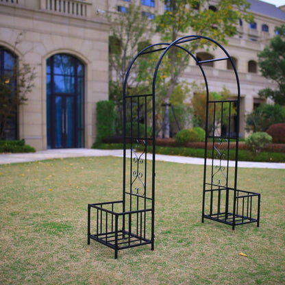 Steel Garden Arch with Plant Basket, 6'9" High x 3'8" Wide, Garden Arbor for Various Climbing Plant, Outdoor Garden Lawn Backyard