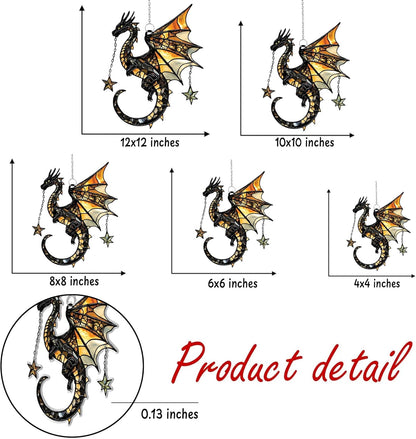 Stars Dragon Acrylic Suncatcher Stained Glass Effect Window Car Hanging Christmas Ornament Indoor Outdoor Decor Garden Sun Catcher Panel Gifts for Dragon Lover for Women Mom Grandma