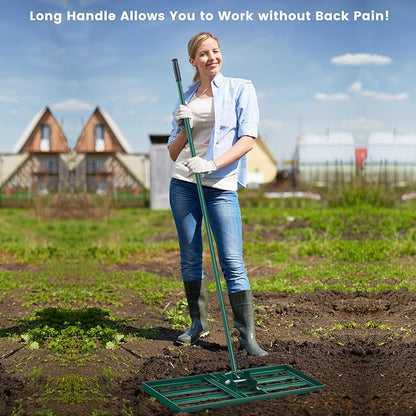 Goplus Lawn Leveling Rake, 36" x 10" Heavy Duty Level Lawn Tool w/ Ergonomic Handle for Soil, Effort-Saving Landscape Rake for Garden, Backyard, Golf Course, Farm, Pasture