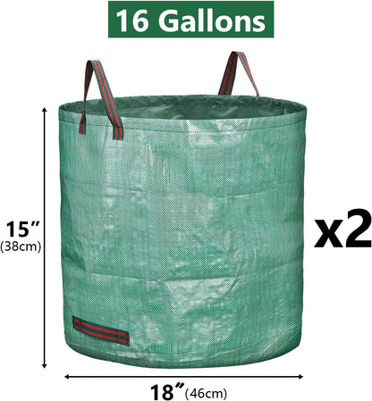 2 Pack 16 Gallon Reusable Yard Waste Bags Heavy Duty Lawn and Leaf Bags Yard Waste Container Garden Grass Bags