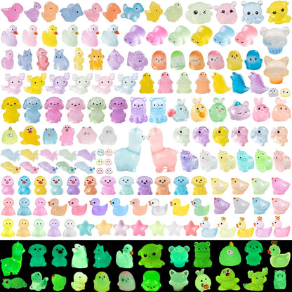 Luminous Mini Resin Animals 200 Pcs Tiny Resin Animals Figurines to Hide Mini Ducks Dinosaurs Glow in Dark for DIY Garden Miniatures Fairy Garden Accessories
