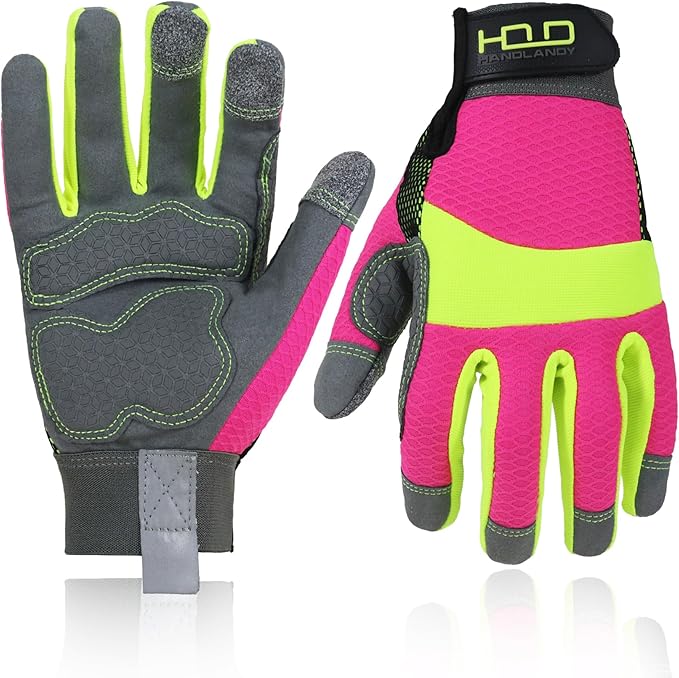 HANDLANDY Women Safety Work Gloves Utility Touch Screen Working Grip Glove for Yardwork Gardening Breathable Mechanic Gloves