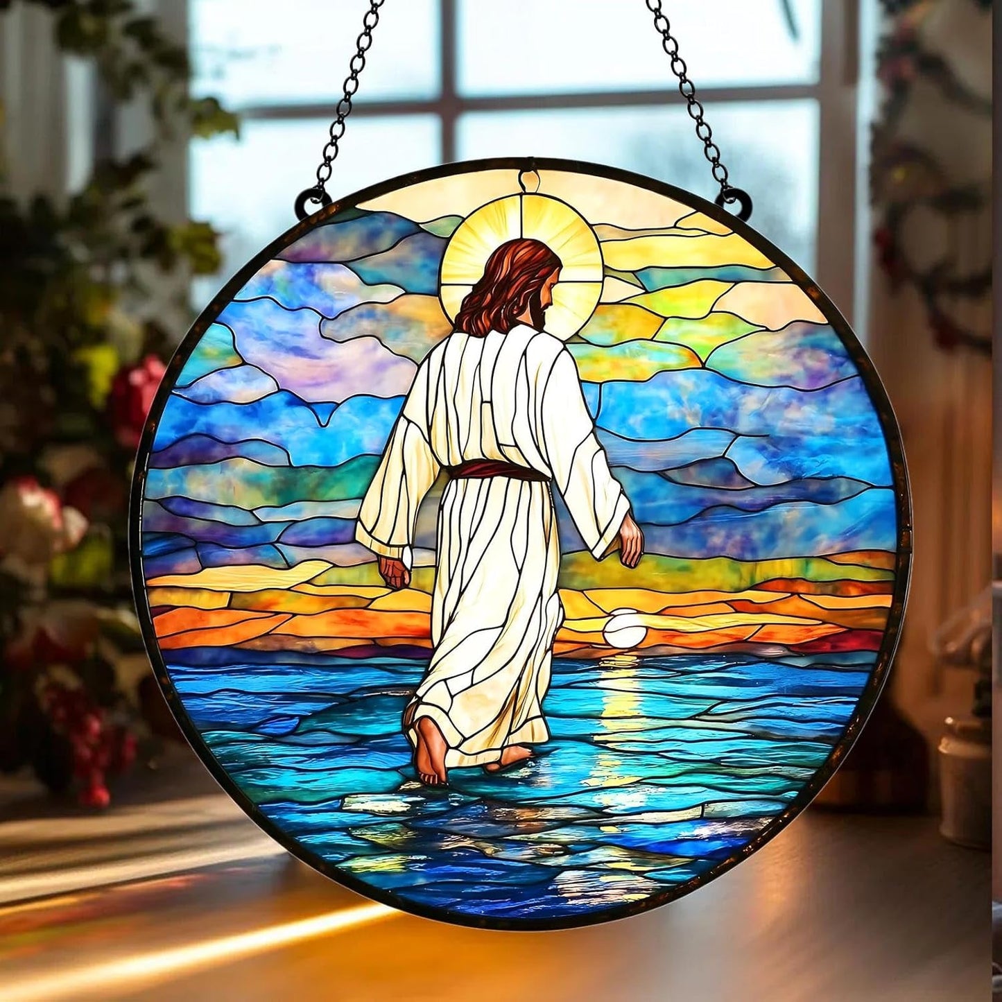 Nativity Acrylic Suncatcher Faux Stained Christian Window Hanging Jesus Christ Garden Decoration Religious Home Decor Sun Catchers Indoor Windown Suncatchers for Windows Outdoor