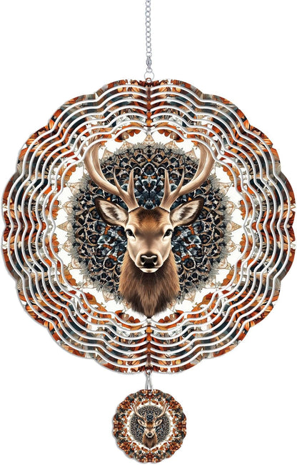 Wind Spinners Outdoor, Brown Retro Elk Deer 3D Stainless Steel Wind Sculpture Spinner for Garden Outside Hanging Decor Mother's Day Christmas Birthday Gifts for Women Men Mom Nana 9.8 in