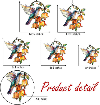 Hummingbird with Flower Acrylic Suncatcher Stained Glass Effect Window Car Hanging Christmas Ornament Indoor Outdoor Decor Garden Sun Catcher Panel for Bird Lover for Women Mom Grandma