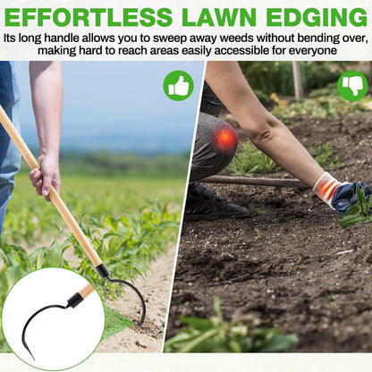 Long Handle Weeder Hook Garden Weeder Tool Versatile Cultivator Garden Tool 54 Inch Hardwood Handle with 8 Inch Alloy Steel Blade for Gardening, Yard, Lawn, Patio Digging, Edging and Planting