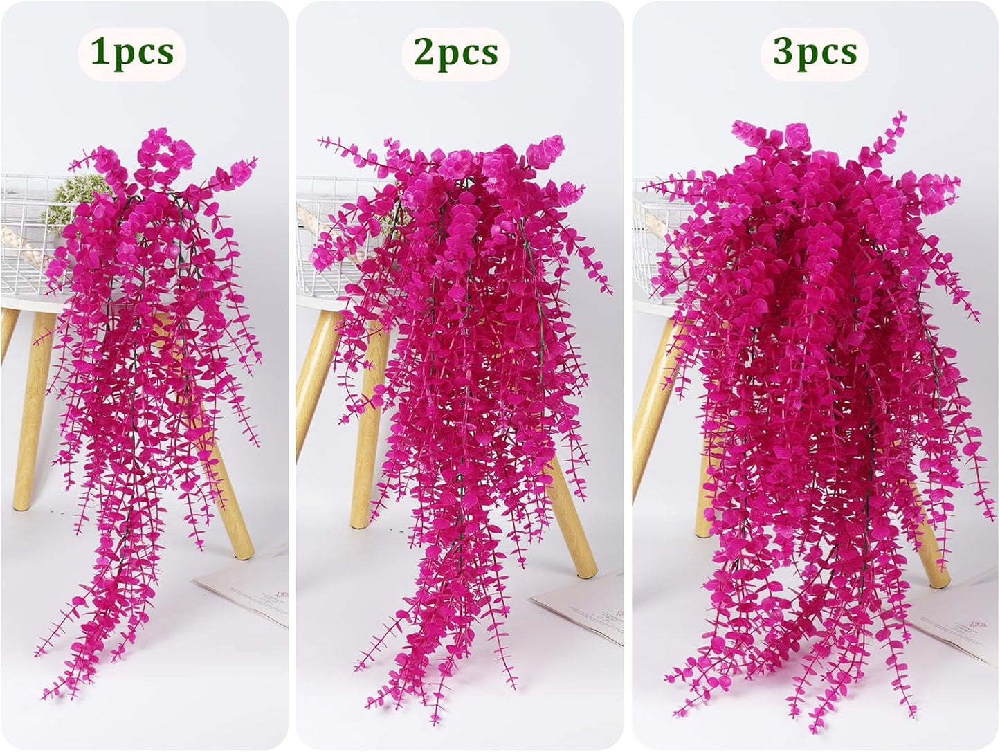 RECUTMS Artificial Plants Fake Hanging Vine Plant Hanging Eucalyptus Vine Artificial Leaves Greenery Plastic Plants for Indoor Bedroom Wall Decoration Outdoor Porch Home Wedding Decor(Pure Fuchsia)