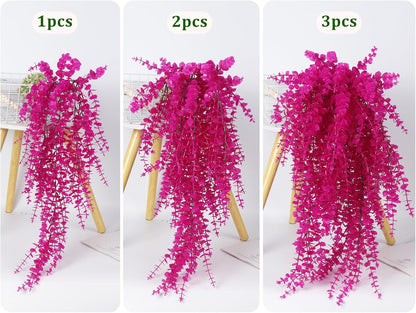 RECUTMS Artificial Plants Fake Hanging Vine Plant Hanging Eucalyptus Vine Artificial Leaves Greenery Plastic Plants for Indoor Bedroom Wall Decoration Outdoor Porch Home Wedding Decor(Pure Fuchsia)