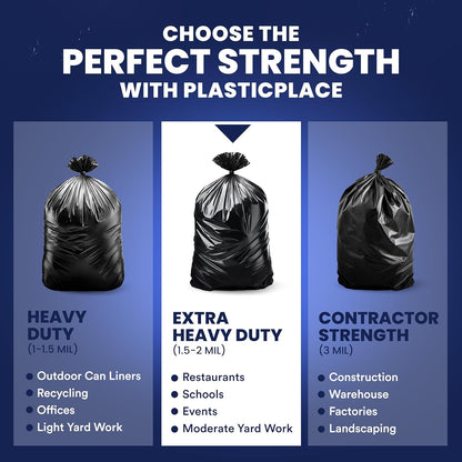 Plasticplace 55-60 Gallon Trash Bags │ 1.5 Mil │ Black Heavy Duty Garbage Can Liners │ 36” x 58” (100 Count)