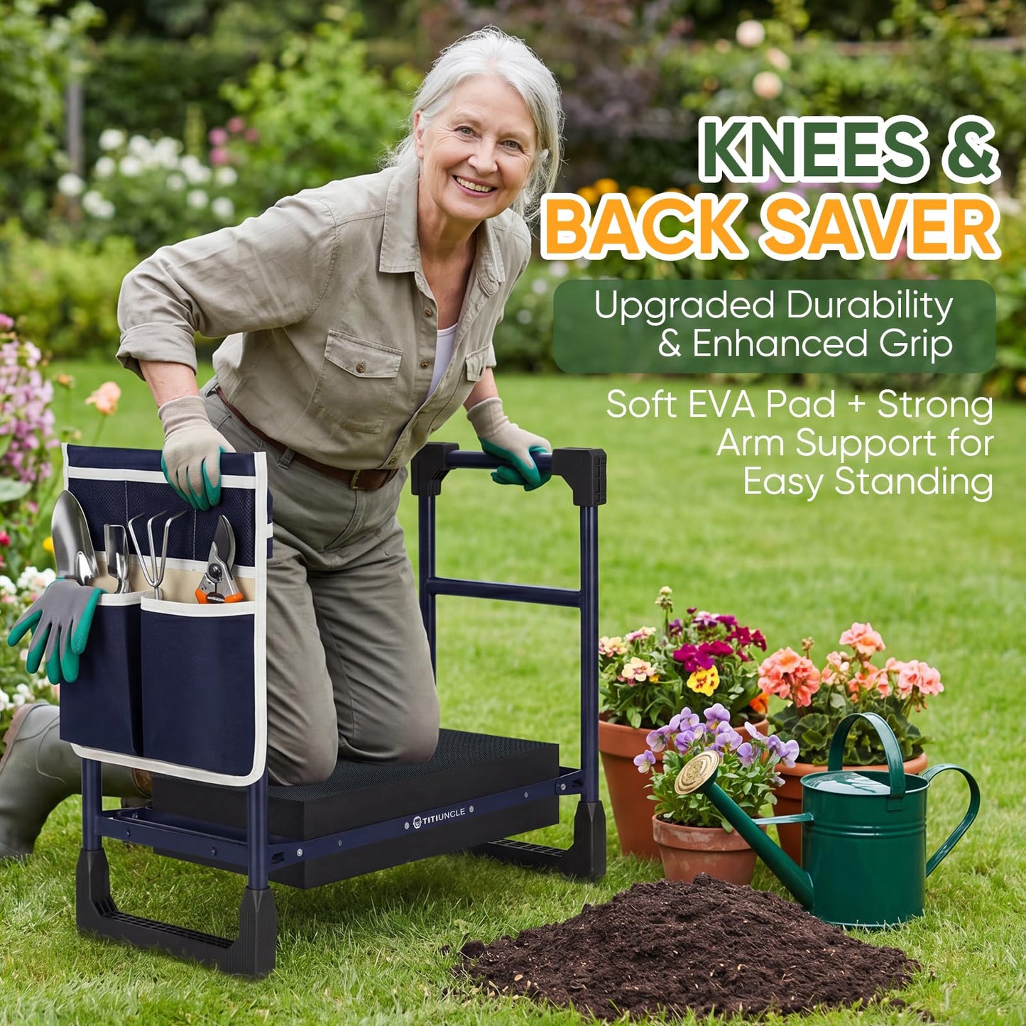 TITIUNCLE Garden Kneeler and Seat, Heavy Duty Foldable w/Soft Kneeling Pad