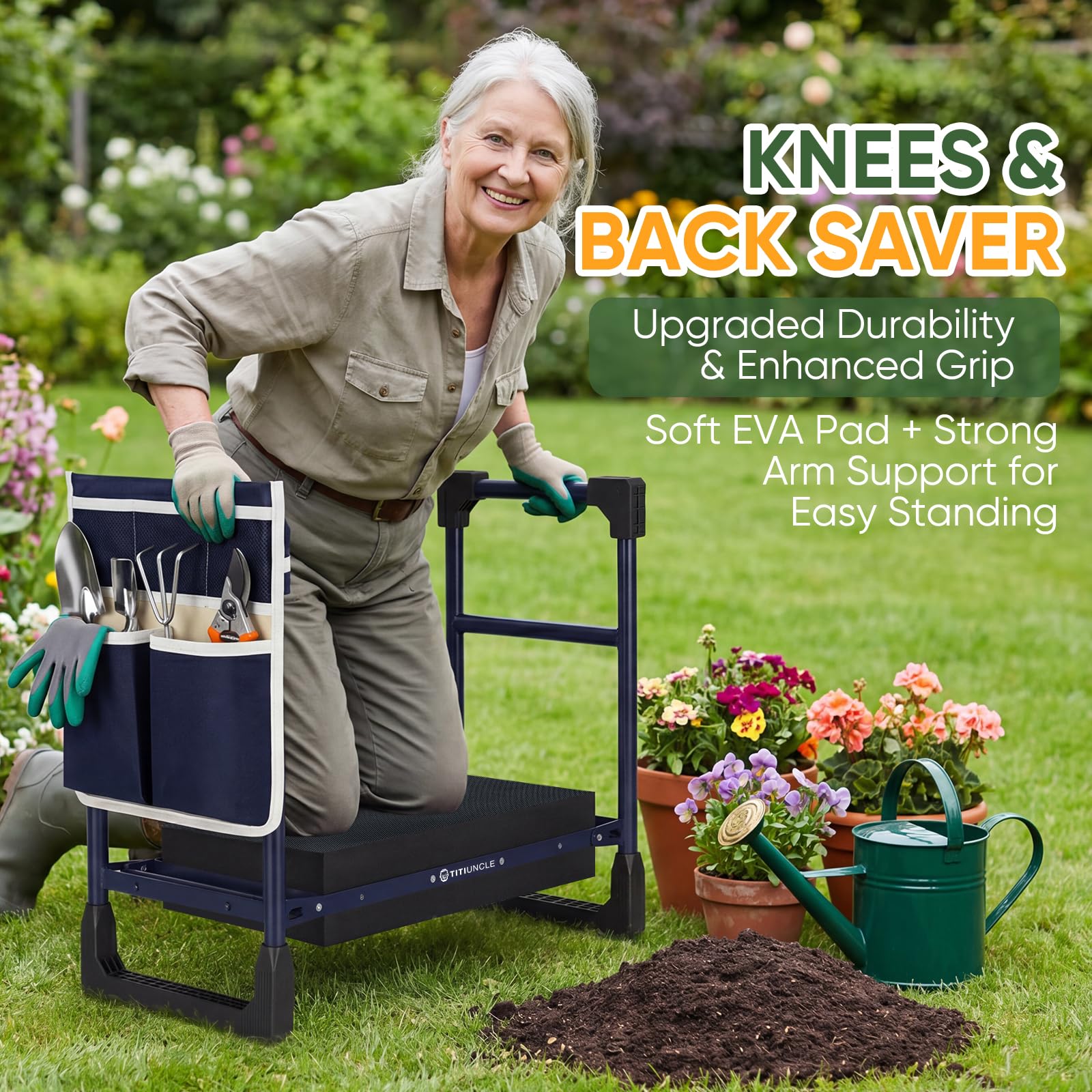 TITIUNCLE Garden Kneeler and Seat, Heavy Duty Foldable w/Soft Kneeling Pad