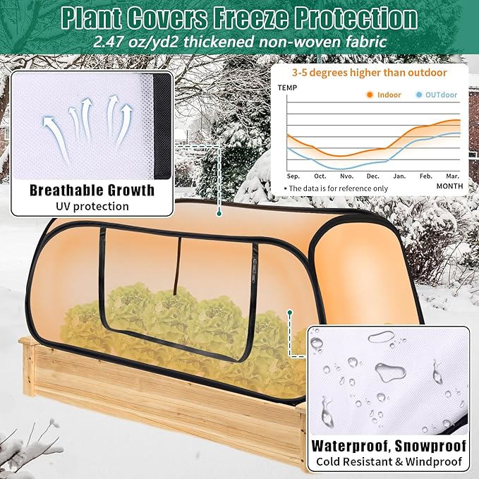 ANGAR Pop Up Winter Garden Covers for Raised Beds, 45" x 22" x 16"Plant Covers Freeze Protection, Garden Rows Greenhouse Raised Bed Cover for Seedlings Vegetable Fruits Rows, Includes 8 Stakes