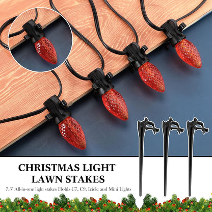 Jetec 200 Pieces Christmas Light Stakes Universal Yard Lawn Holiday 7.5 Inches Light Ground Stakes for C7 C9 String Lights Christmas Outdoor Lights Holders on Yards, Driveways (Black)