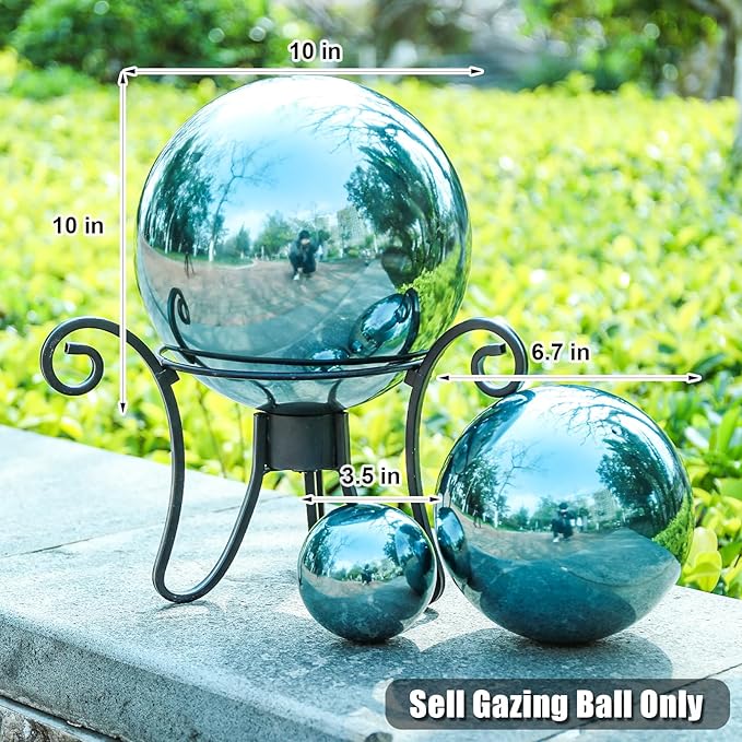 VCUTEKA Gazing Ball, Polished Glass Mirror Hollow Sphere for Garden, Lawn, Yard, Outdoor Decoration, Reflective Garden Globe, 3 Psc