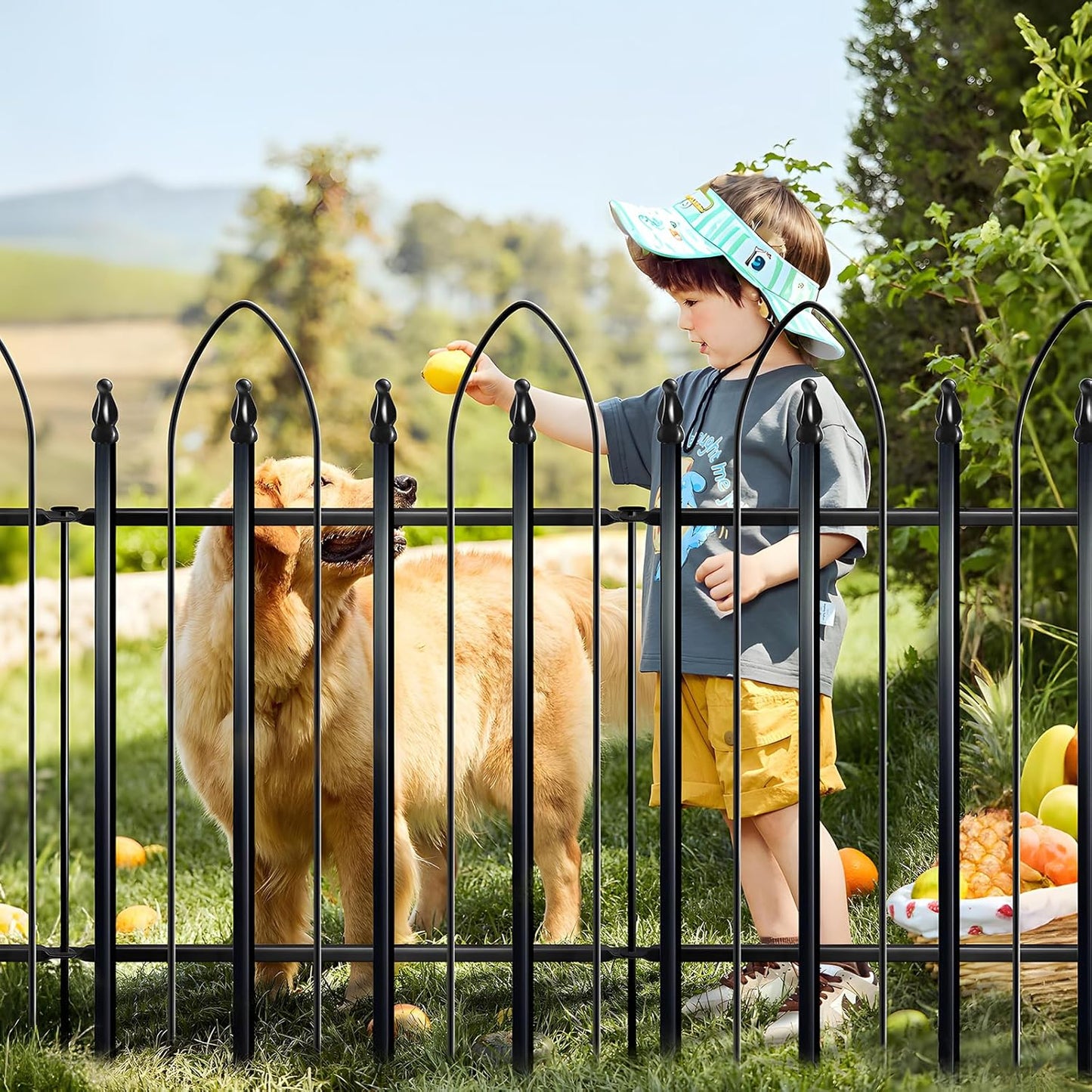 Garden Fence 24" H x 24" W (5 Panels, Total Length 10 feet), Metal Decorative Border Folding Fence, Landscape Fencing for Dog, Flower Bed, Yard, Animal Barrier
