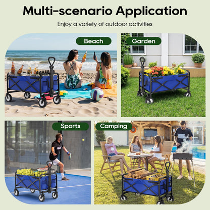 Garden Cart Folding Wagon Garden Cart Collapsible Wagon with Adjustable Handle &360°Universal Wheels for Garden Camping Shopping Beach (Blue)