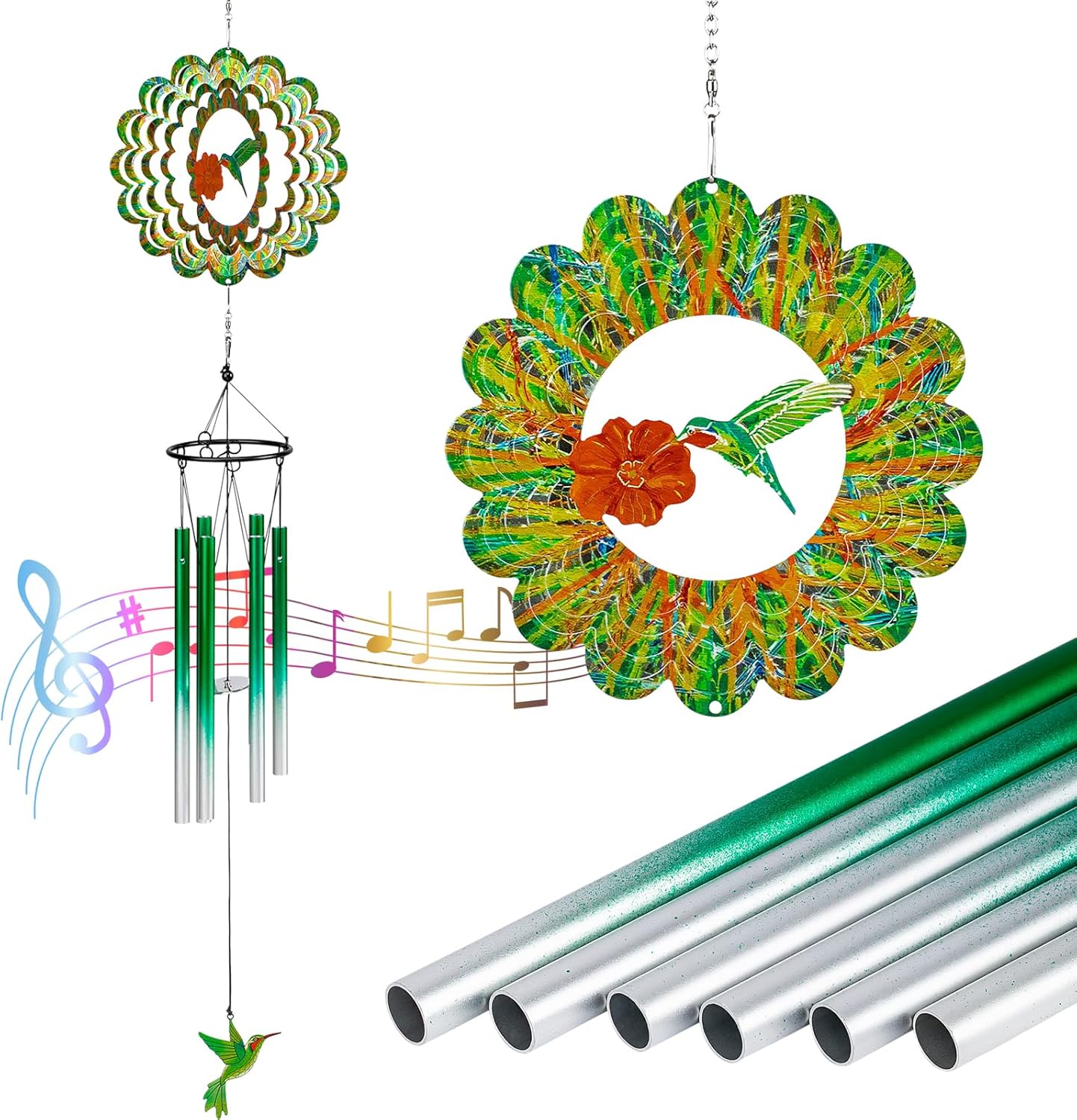 TUOKING Wind Chimes for Outside 3D Hummingbird Wind Spinner Windchimes Outdoor Hanging Decor for Garden Patio, Unique Gift for Mom,Women,Chimes Lovers