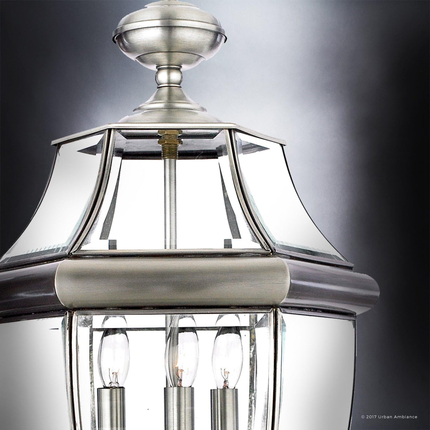 Urban Ambiance Luxury Colonial Outdoor Post Light, Large Size: 23" H x 12.5" W, with Tudor Style Elements, Versatile Design, Classy Aged Silver Finish and Beveled Glass, UQL1151