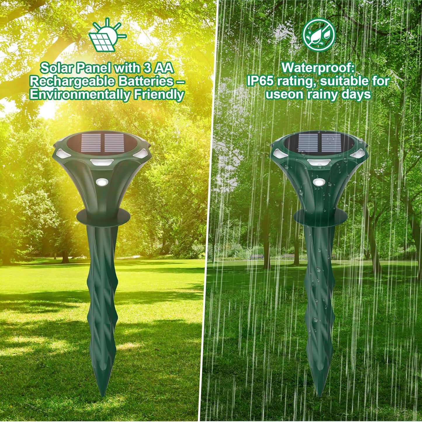 Mole Repellent Solar Powered Ultrasonic Solar Mole Deterrent Stakes for Lawn, Gophers Groundhog Snake Voles Rat Repellent for Yard Outdoor, Auto LED Lights at Night (Pack of 4)
