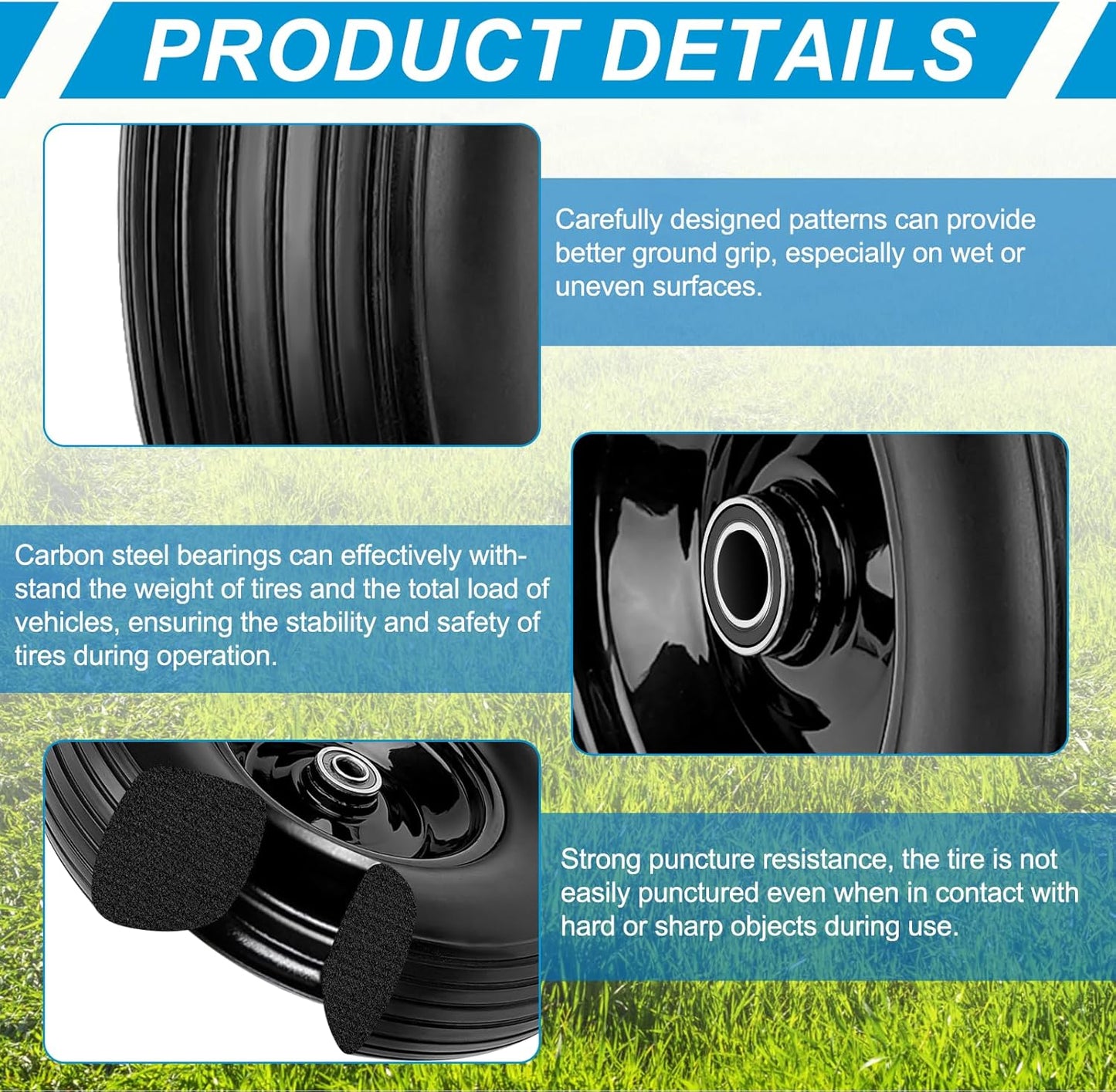 Cenipar 4.80/4.00-8" Flat Free Tire and Wheel 14.5" Solid Flat-Free Replacement Tire with 5/8" or 3/4" Axle Borehole,3-7" Adjustable Centered Hub for Wheelbarrow Hand Truck Garden Trailer and Trolley