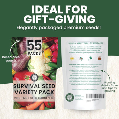 55 Vegetable Seed Packets | Survival Variety Pack | 2025 Season | Individually Packed Vegetables, Herbs and Fruits | Emergency Seed Vault for Doomsday Prepping | by Family Sown