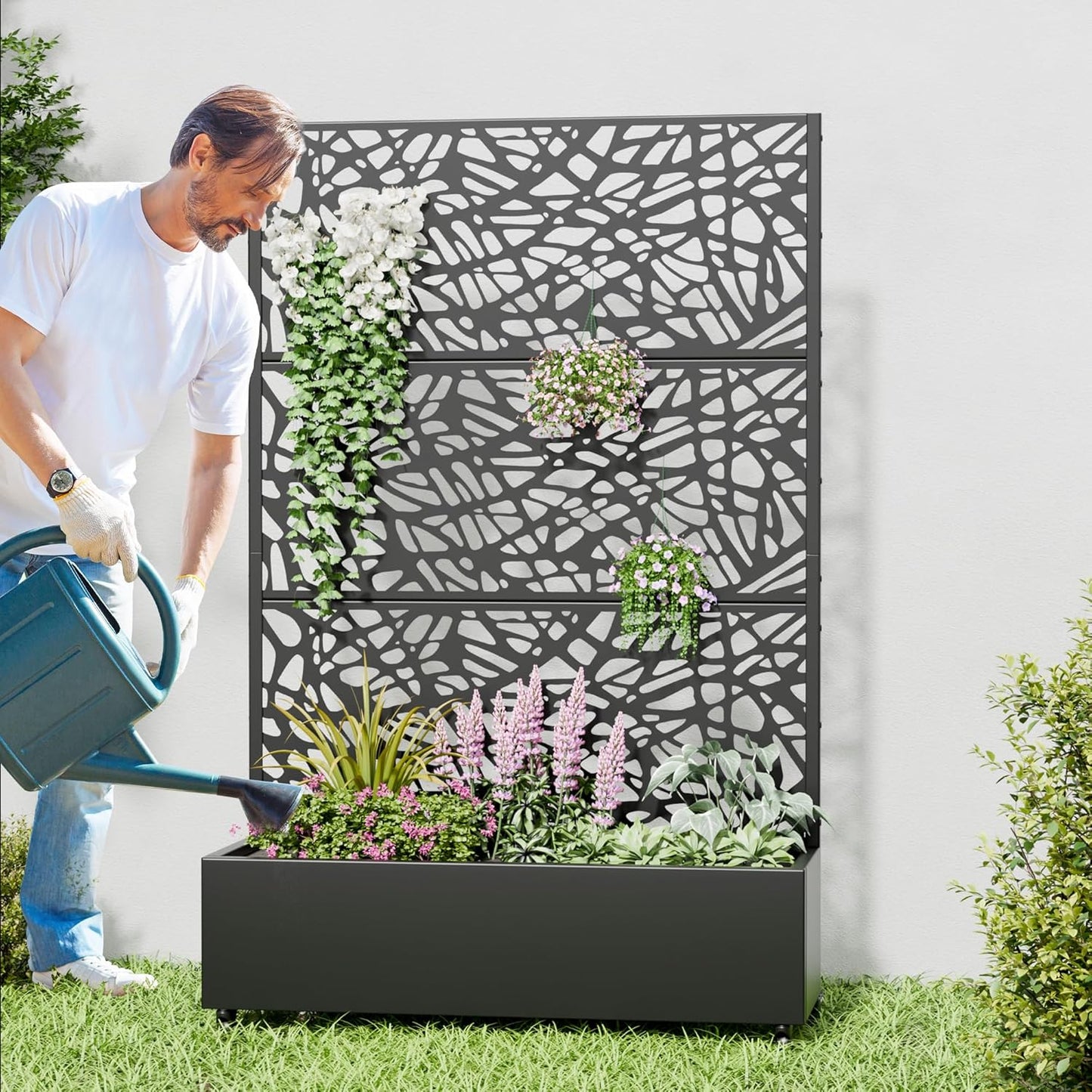 Casaphoria 72"x47" Metal Raised Garden Bed with Trellis(2 Pack), Outdoor Planter Box with Wheels & Drainage Holes for Climbing Plants, Flowers, Elevated Garden Kit, Black-Net-Arched