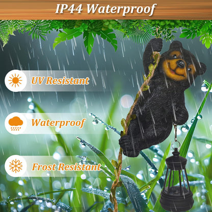 Solar Garden Decor Outdoor Statues-Resin Raccoon Climbing Vine & Squirrel Figurine with LED Light, Waterproof Hanging Animal Figurine with Hook for Patio, Yard, Home Decor Gift (Raccoon)