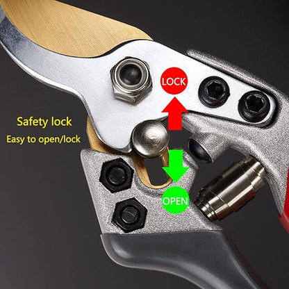 Garden Shears, Japanese labor-saving Garden Scissors, Pruning Shears and Garden Secateurs for Woman and arthritis weak, Professional Branch scissors(Red-grey)