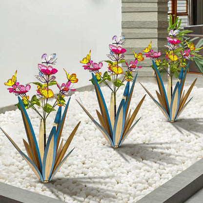 TOMBABY Garden Outdoor Butterfly Enlarge Thickened Wind Resistant Metal Agave Garden Art Metal Plant Country Sculpture Statue Decorations Ornaments Artificial Waterproof Butterflies (Blue 3pcs)