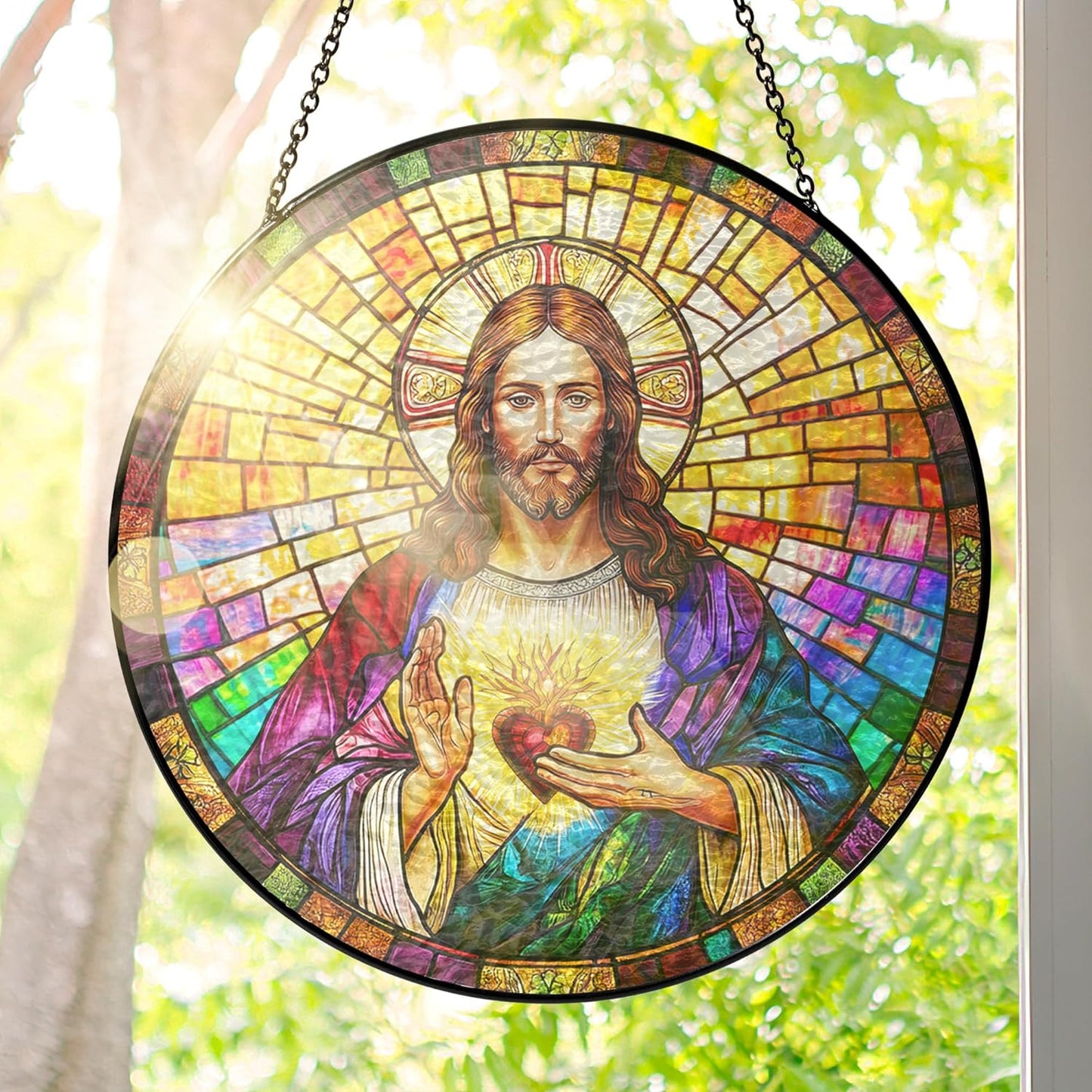 FLAGWIX Christmas Christian Gifts for Women Faith - Stained Glass Window Hanging 10 in - Birthday Catholic Religious Gifts, Suncatchers Windows Hanging, Spiritual Suncatcher Home Garden Decor