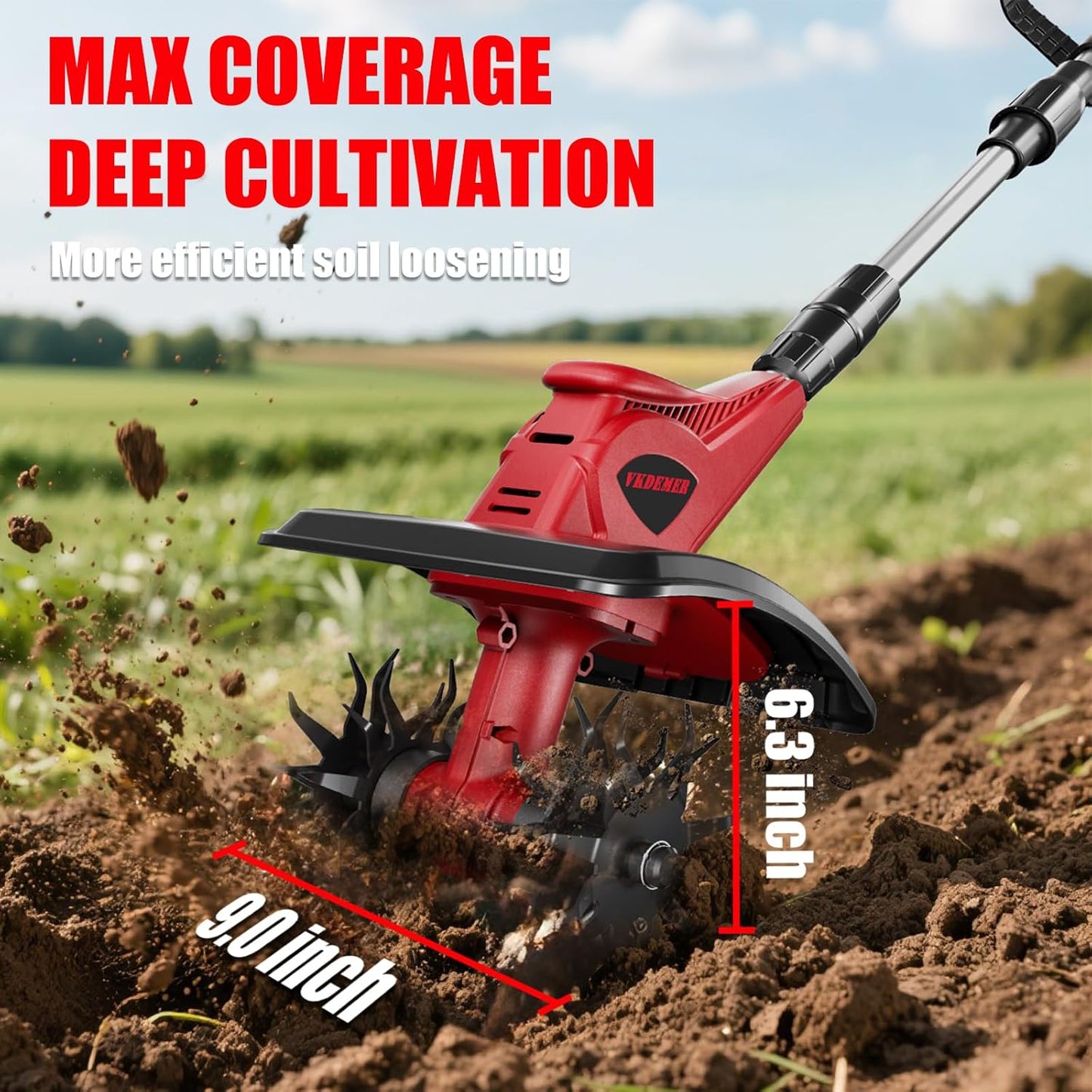 Cordless Tiller Cultivator, 360RPM 9inch Wide Electric Garden Tiller,Total 8000mAh Battery Powered Mini Cultivator,48 Steel Tines Portable Rotary Tiller for Gardening (2 x 4.0AH Battery)