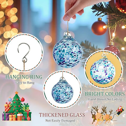 Hand Blown Glass Gazing Balls for Garden Hanging Friendship Balls Christmas Ball Ornaments for Xmas Tree Decoration (Blue - A)