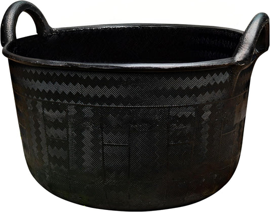 Large Bucket with Handles - 30L/8-Gal Natural Rubber Bucket - Multi Use Yard Waste Bin, Harvesting Basket for Gardening, or Utility Tub for Soaking and Washing Laundry by Kings County Tools (Black)