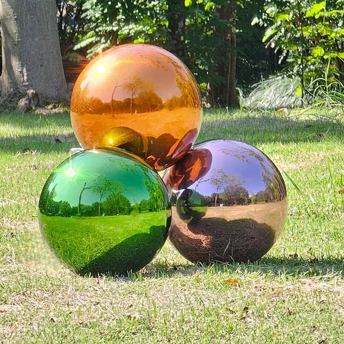 Stainless Steel Gazing Globe Mirror Ball, Decorative Gazing Balls for Garden, Reflective Smooth Garden Ball Sphere for Outdoor Yard Decoration (Orange, Dia: 8 inch)