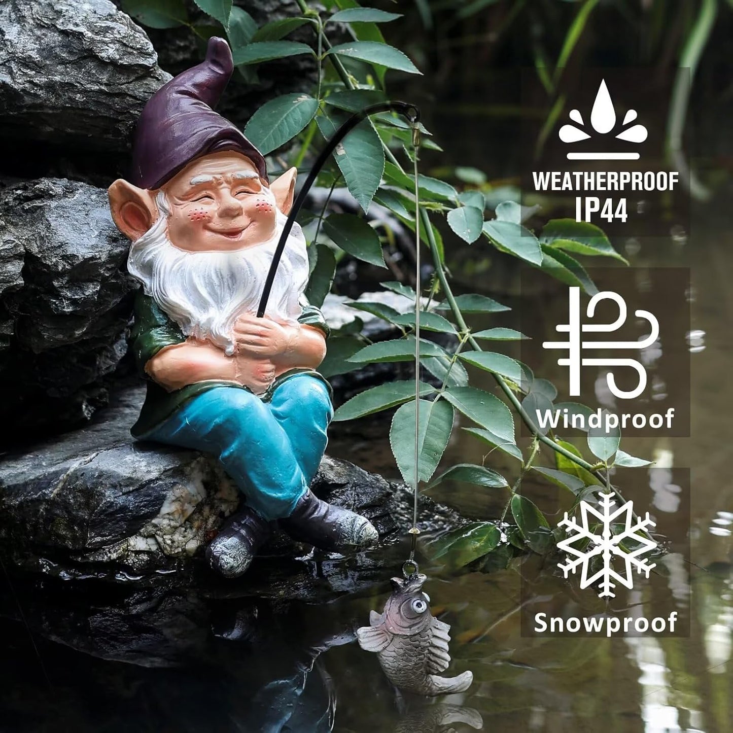 Garden Gnomes Outdoor Statue, Gnome Decorations for Yard 9.7'' Fishing Gnome Statue Outdoor Garden Decor, Fishing Guy for Waterfalls or Koi Pond Decor, Gifts for Women, Mom or Birthdays