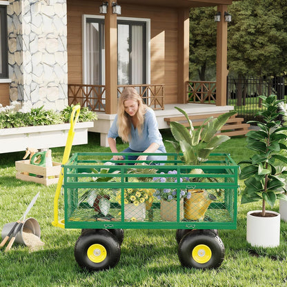 Metal Wagon - 1400lbs Garden Cart with 10" Multi-Terrain Tires, 4 Removable Mesh Sides & 180° Swivel Handle, Yard Wagon Cart for Lawn, Yard, Patio Gardening