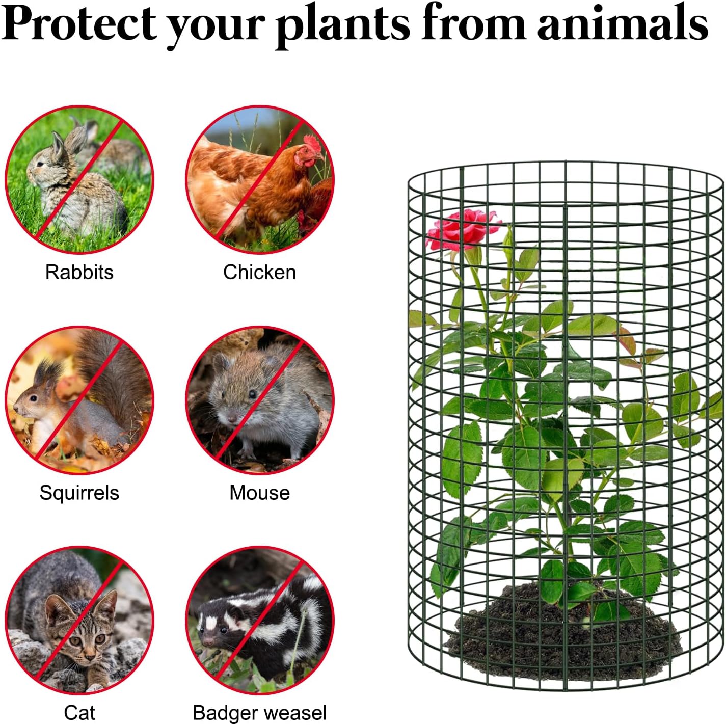 6 Pack 18'' x 12'' Large Wire Plant Protector from Animals, 18 Pcs Metal Plant Cage Chicken Wire Cloche with Ground Stakes and Nylon Tie to Keep Animals Out, Garden Protection Bunny Barricade