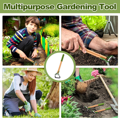 1 Pcs Mini Garden Hula Hoes for Weeding Long Stirrup Hoe Tools Scuffle Hoe Garden Tool for Lawn Yard Weeding Gardening (Wood Handle)